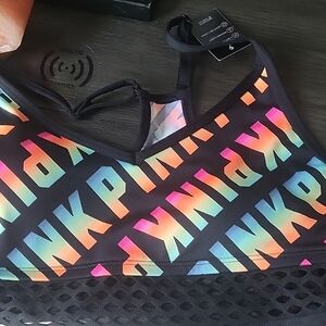 PINK Victoria's Secret Black Sports Bra with Multicolor Logo